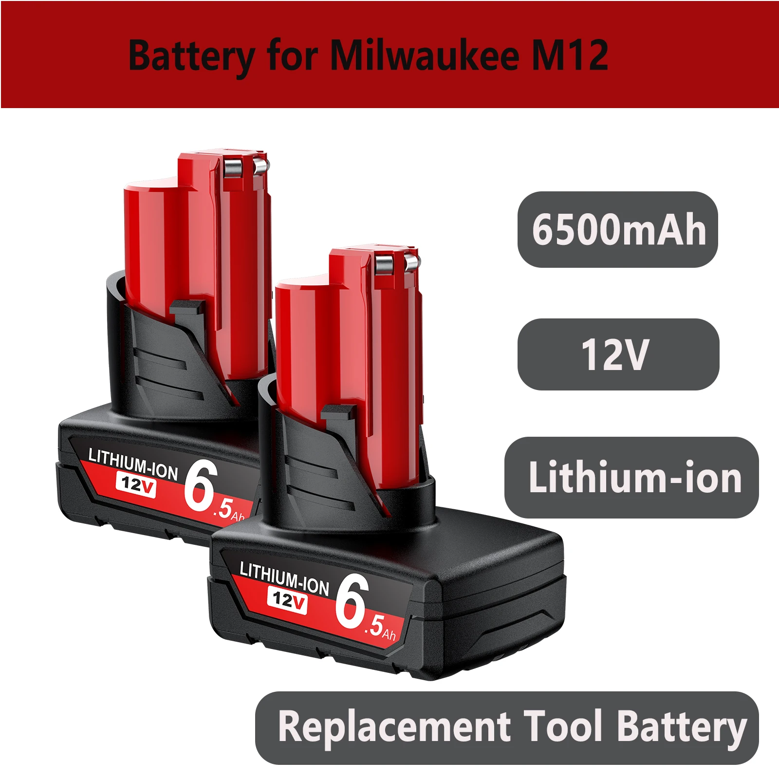 بطارية ليثيوم أيون 6.5Ah 12V لأدوات الطاقة ميلووكي M12 48-11-2401، 48-11-2402، 48-11-2411، 48-11-2412، 48-11-2440، 48-11-2460