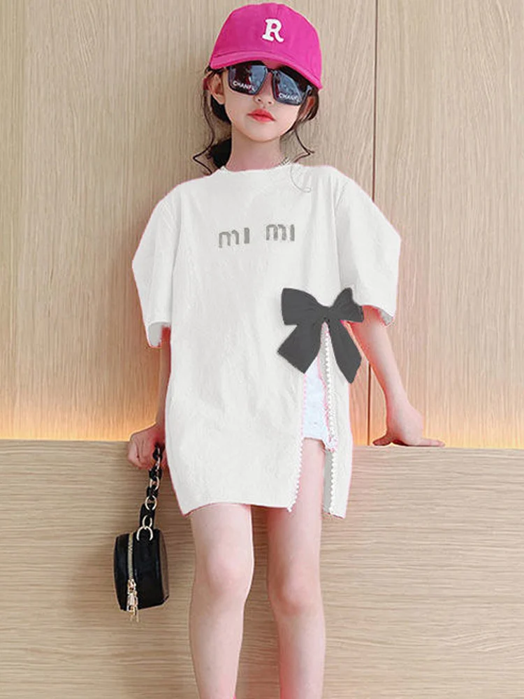 Girls Summer Svel T-irt Dr Loose Thin Korean Sle Split Casual Cotton Blend Top for Young Girls under 7