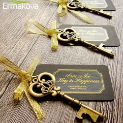 25/50pcs Skeleton Key Bottle Opener with Tag Gold Ribbon Sticker Bridal Shower Wedding Favor  Bottle Opener for Guest