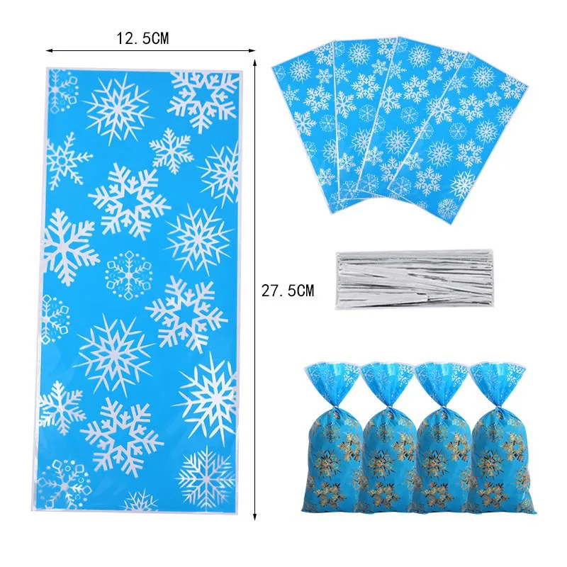 Christmas Cellophane Bags Snowflake Treat Bags Blue Plastic Candy Goodie Bags Winter Xmas Birthday Holiday Party Favors Supplies