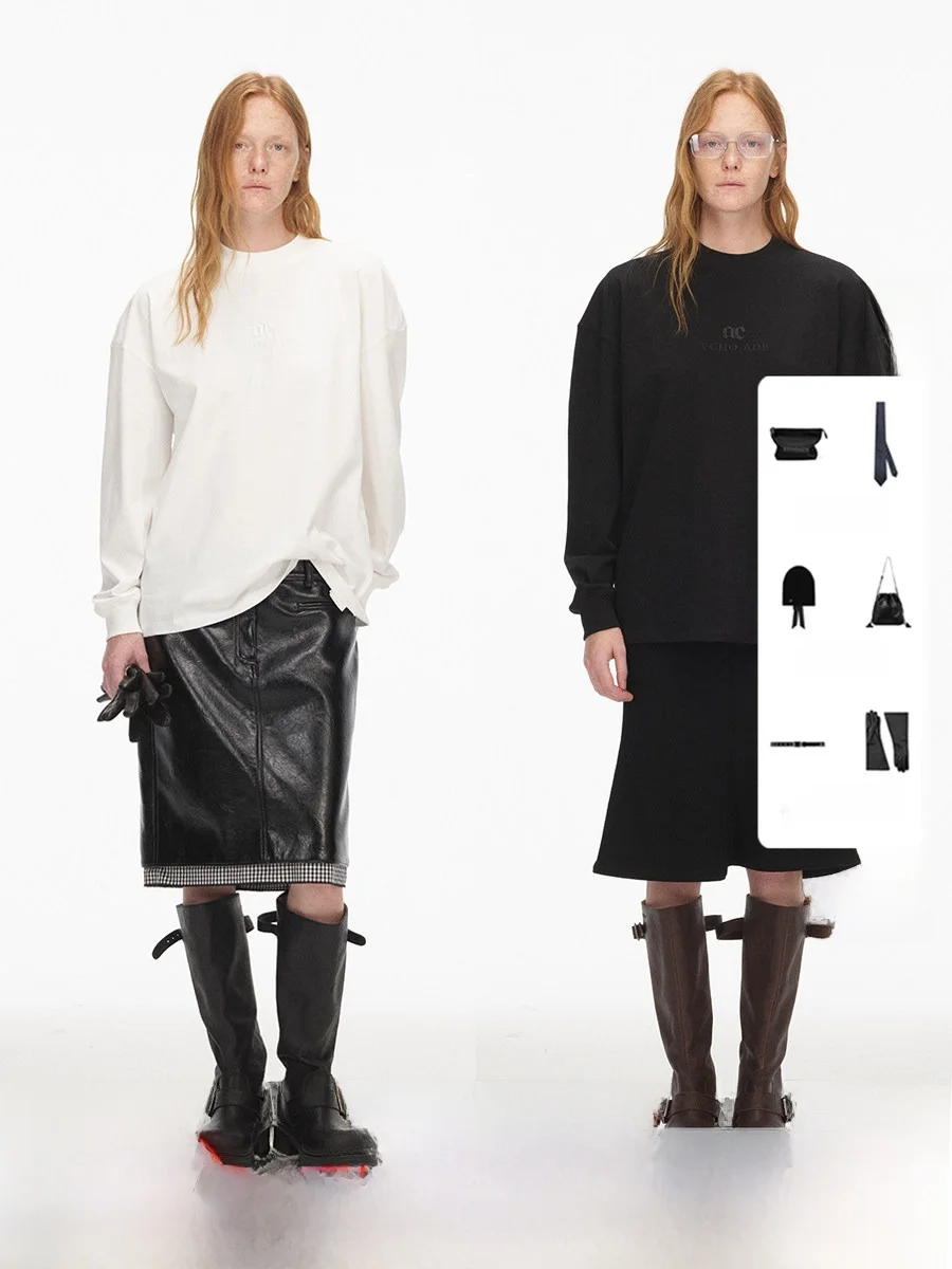 

Ade Long Termism Straight Hem Design round Ne Loose Long Sve T-irt Women's Commute Sle Cotton Autumn 2025