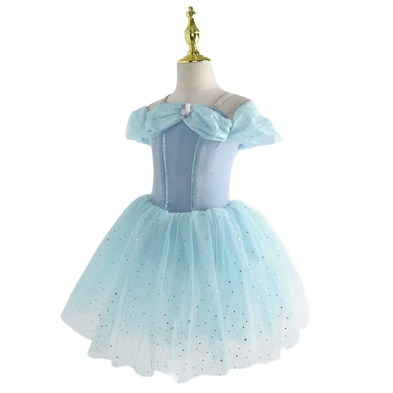 Vestido de bailarina azul para niñas, falda de Ballet, Vestido largo de baile para niños y mujeres, disfraces de actuación, danza del vientre con Honda, 2022