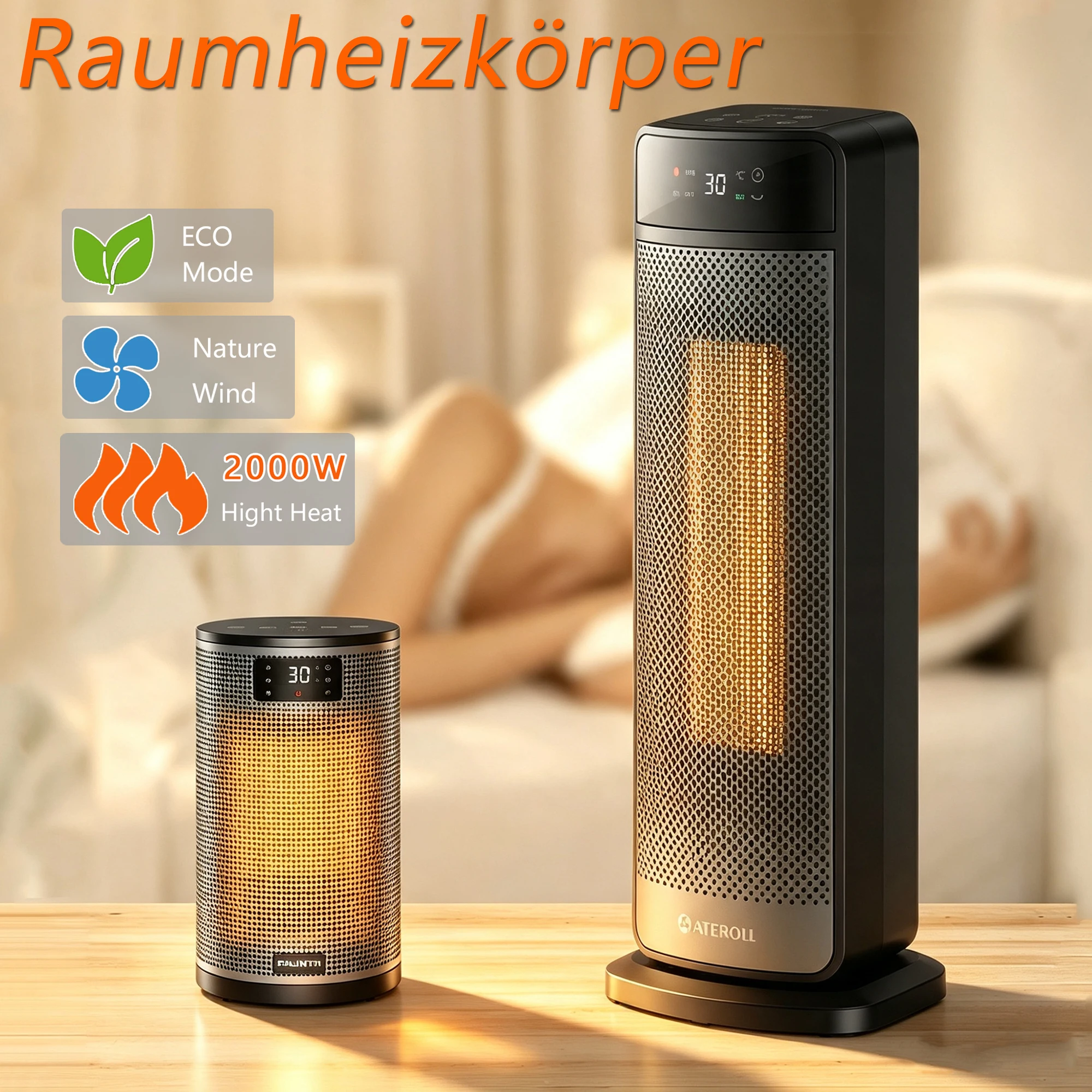 16/10" tragbarer Tischlüfter mit 2000 W PTC-Heizung, ECO-Modus, Schnellheizfunktion, oszillierender Heizlüfter mit Thermostatsteuerung, Lieferung aus Deutschland innerhalb von 7 Tagen