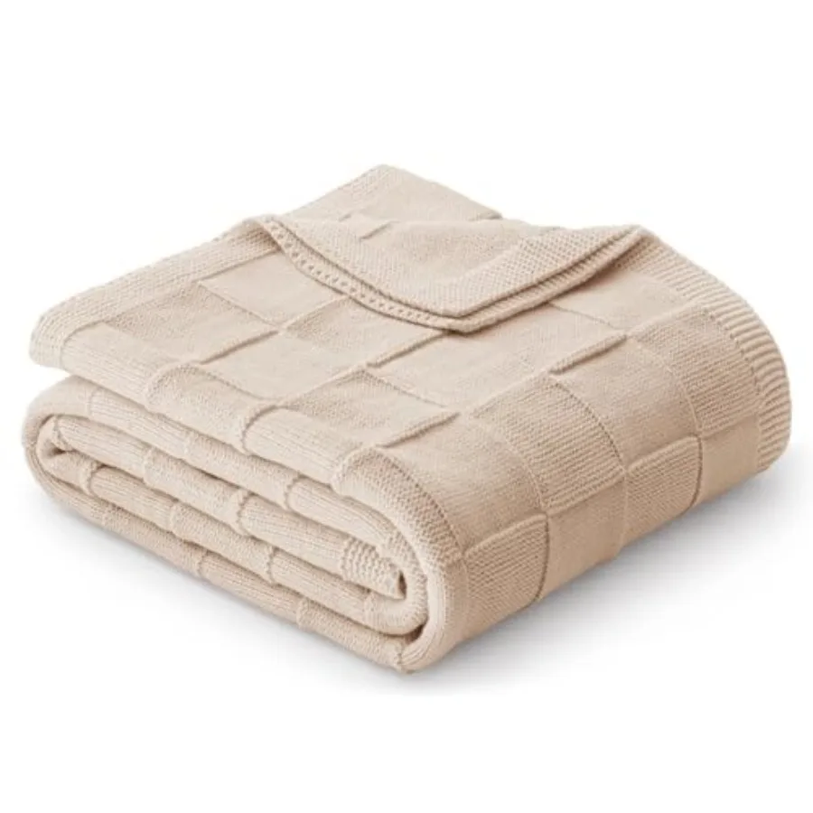 

Checkered Knit Throw Blanket for Couch, Soft Decorative Knitted Blankets for Sofa Bed, Lightweight Cozy Throws for Sprg Summer