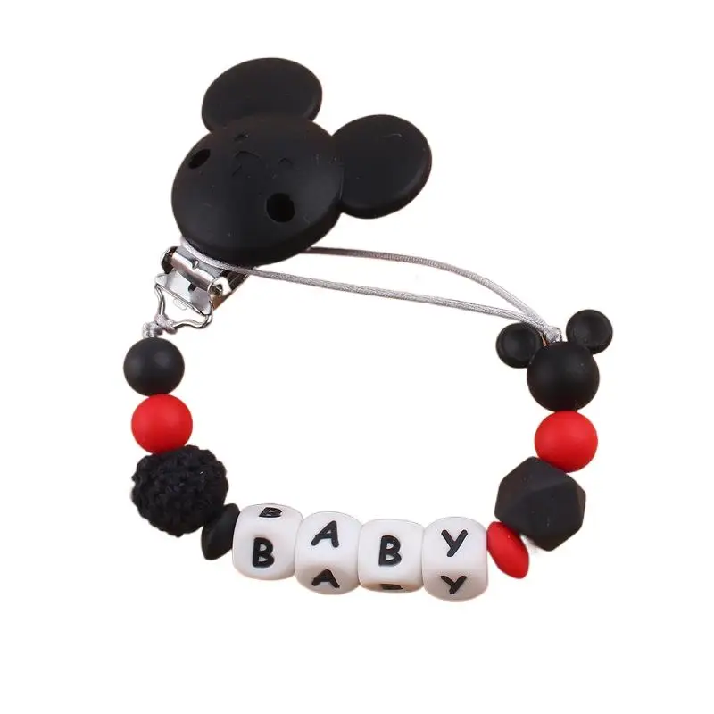 Mouse Silicone Beads Personalized Name Baby Pacifier Clips Chain Holders Baby Shower Gifts Dummy Clips BPA FREE Accessories