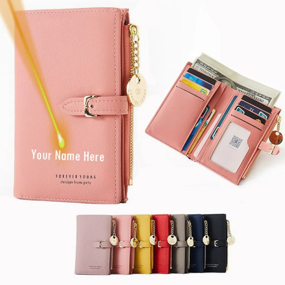 Customize Name Leather Ladies Card Bag Women Clutch Female Purse Wallet Personalized Gift for Her Wife Birthday Anniversary Day