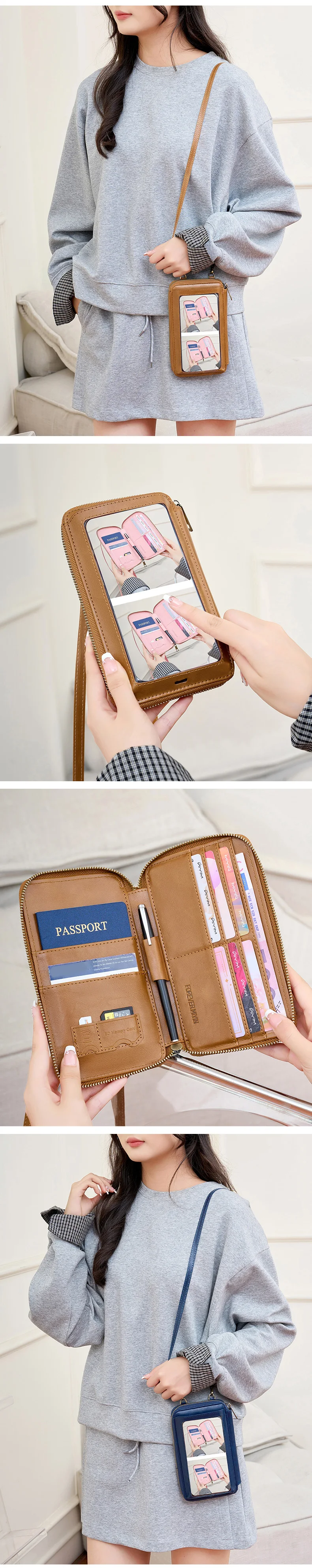 Damenhandtasche, Touchscreen, Handy-Geldbörse, Umhängetasche, modisch, multifunktional, Damen-Geldbörse, bietet Platz für Reisepass, Umhängetasche – Detail 8