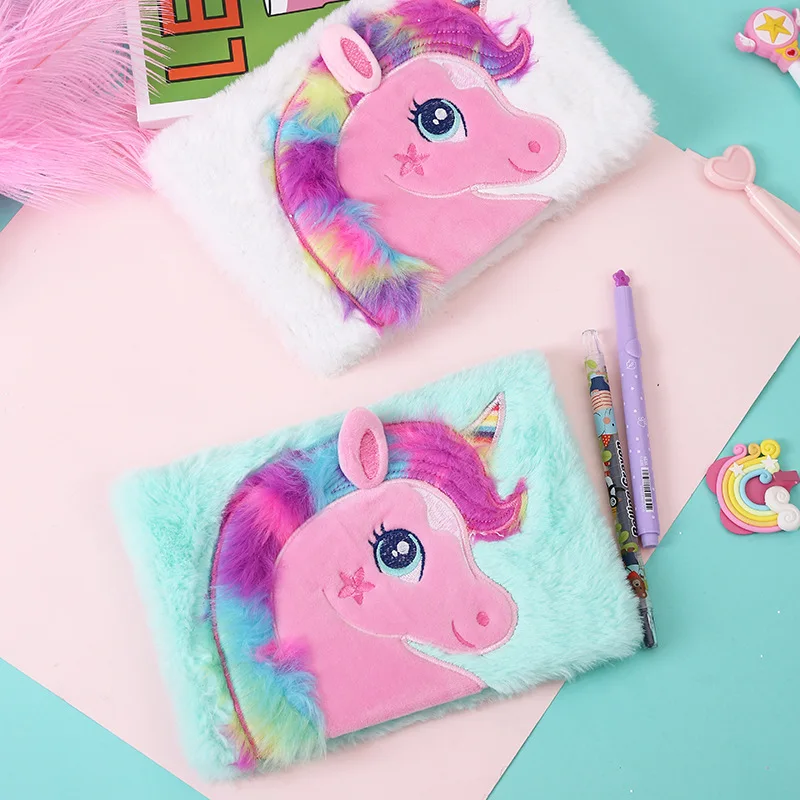 New Cartoon Fantasy Unicorn Plush Notebook Pink Soft Girl Notebooks Memories Diary Book Handbook Journal