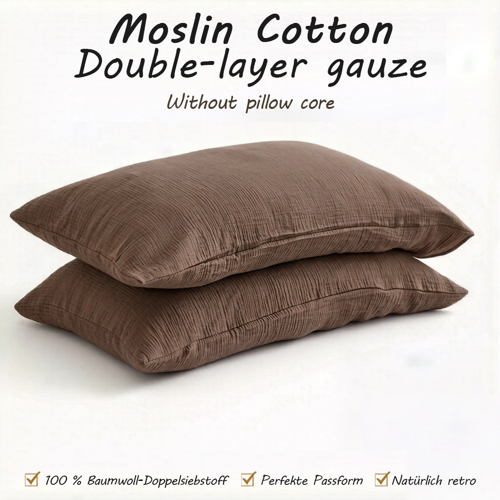 2pcs Cotton Double Layer Muslin Pillowcases Soft Breathable for Men Women Bedroom Four Seasons Use