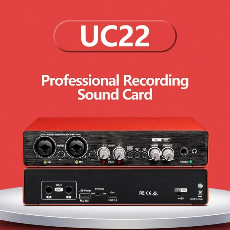 AOSHEN UC22 USB Audio Interface For Songwriting Streaming Broadcasting Singing Studio Musical Instrument Recording Sound Card