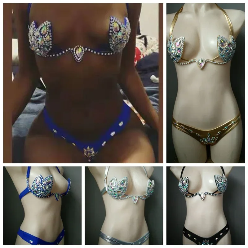 

2025 New Steel Cup Bikini Diamond Tassels Sparkling Silver Swimwear, Sexy Adult Three Point Night Club Performance Apparel
