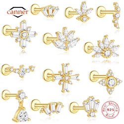 CANNER 1PC Horse Eye Geometric Zircon Crown Flat Head Cartilage Spiral Puncture Ear Nail For Women Ins Stud Earring Jewelry Gift