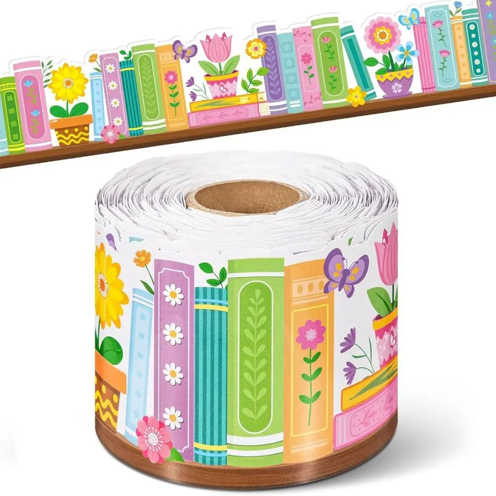 Self Adhesive Blackboard Border Sticker Flower Waterproof Classroom Border Sticker 10m/roll Cartoon Print Wall Border Sticker