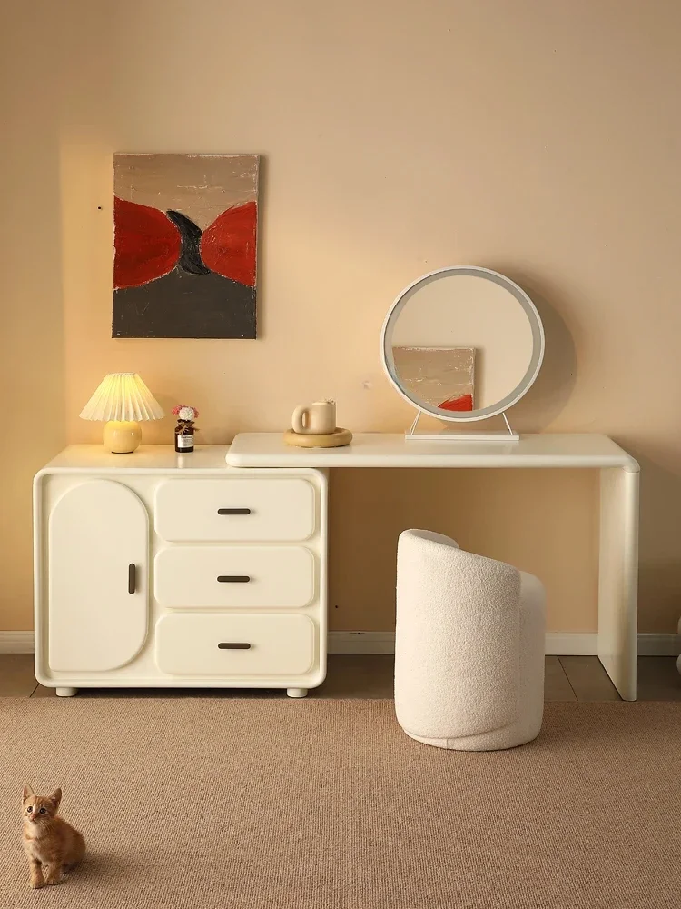A Nordic Solid Wood Dressing Table Modern Minimalist Cream Style Storage Cabinet Integrated Small Apartment Cosmetic Cabinet
