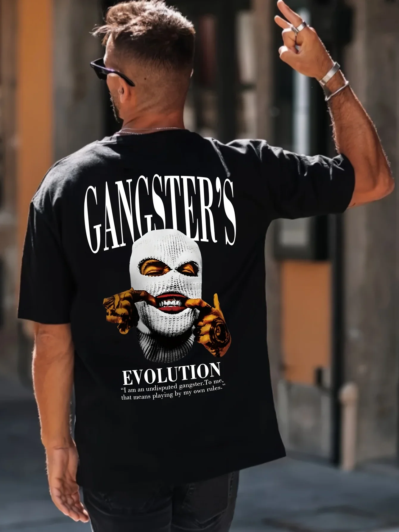 قميص مريح بأكمام قصيرة مطبوع من القطن الخالص بنمط العصابات مع طباعة نمط أزياء رجالية جديدة #1