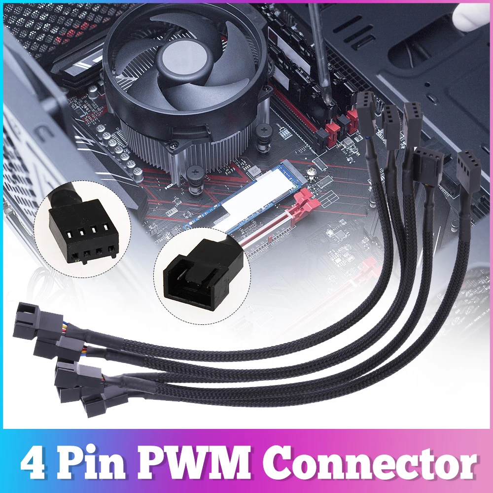 5pcs 4 Pin PWM Connector PWM Fan Extension Cable 26CM Computer PC Fans Power Extension Cable PWM Fan Cable for Computer Case Fan