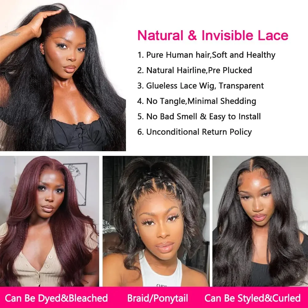 Kinky Straight Human Hair Wigs 13x4 5x5 HD Lace Front Human Hair Wigs Yaki Straight Frontal Lace Wig for Black Women Ready to Go image 5