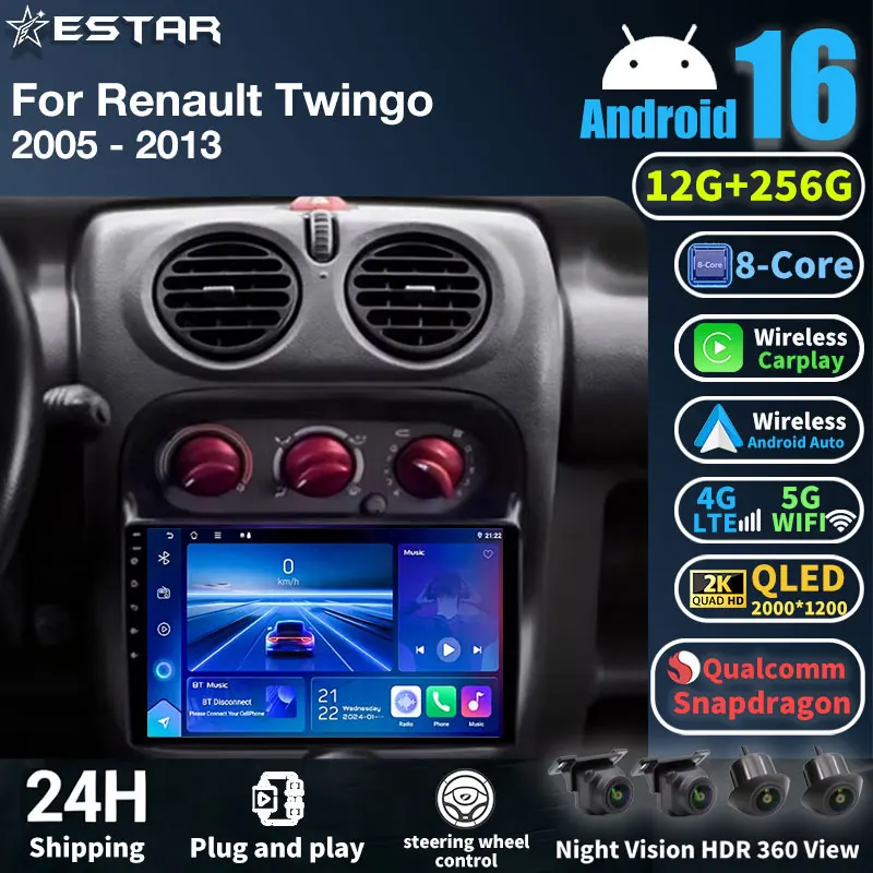 Car Radio Android 16 For Renault Twingo 2005 2006 2007 2008 2009 2010 2012 2013 GPS Navigation Multimedia Video Player Carplay