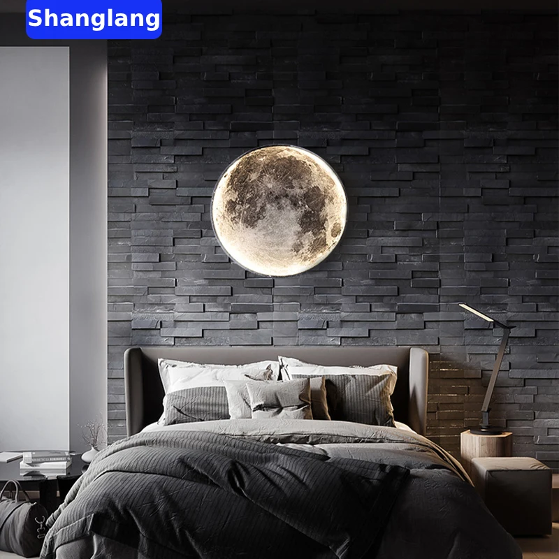 Modern Moon Wall Lamp Creative Mural Living Room Background Wall Decoration Lamp Minimalist Art Bedside Wall Light