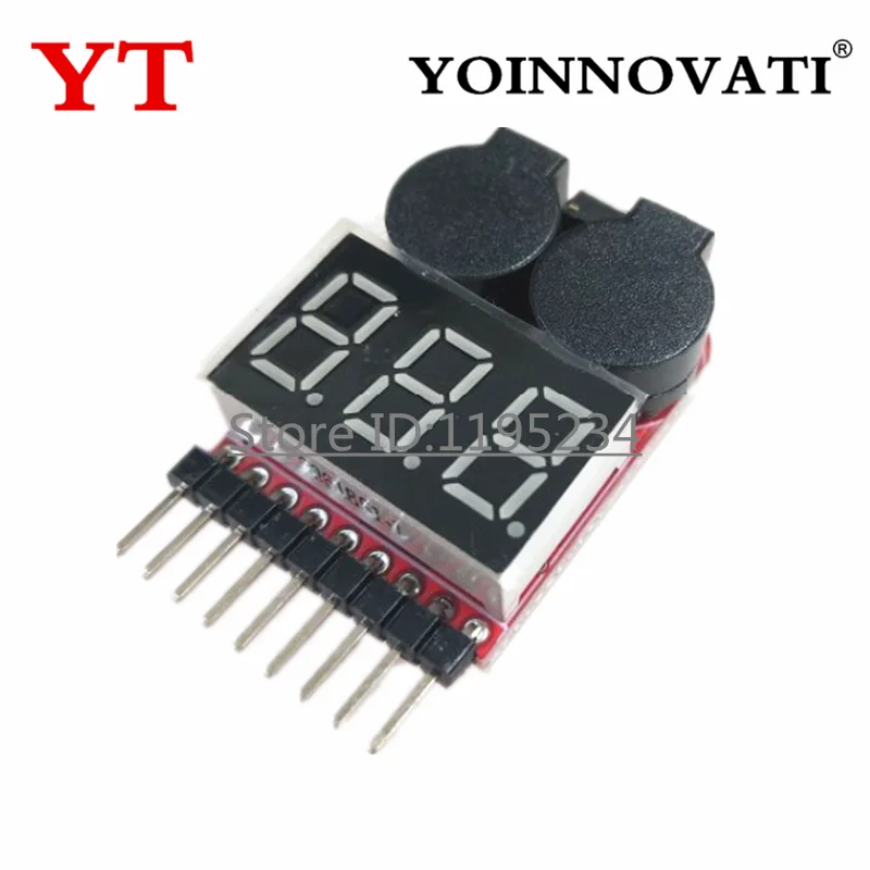 1PCS 10PCS 50PCS 1-8S 2 in 1 Lipo Battery Voltage Tester Low Voltage Buzzer Alarm
