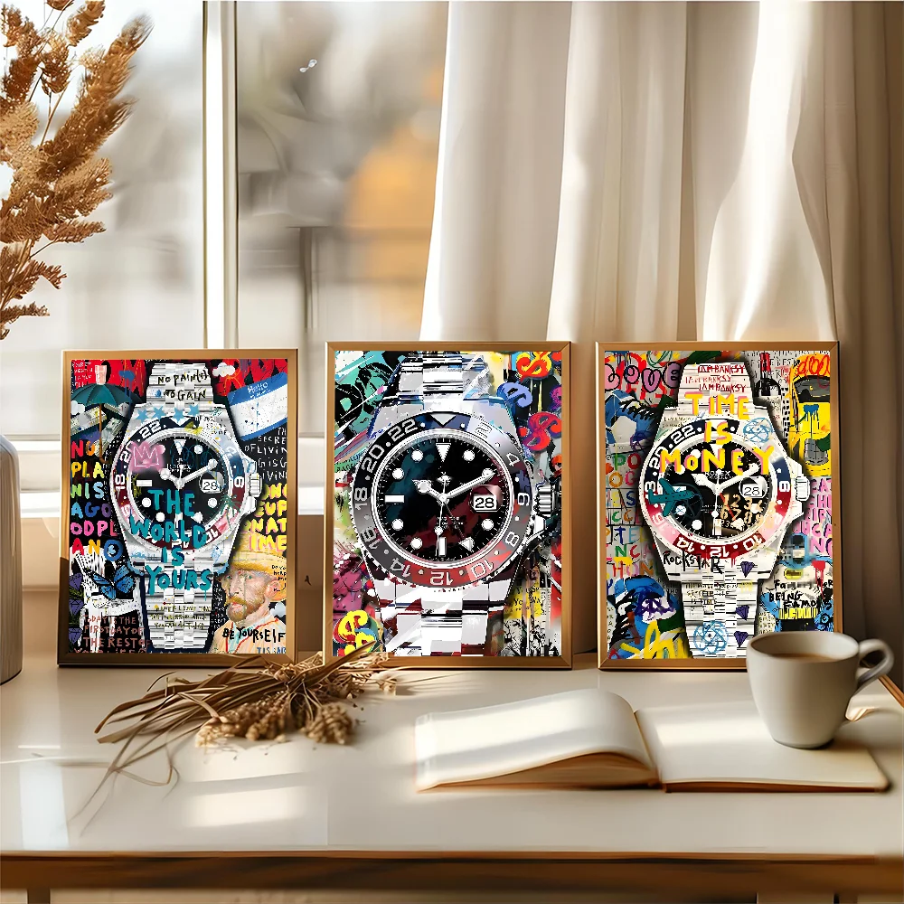 Time Is Money Watch Street Graffiti Whitepaper Poster HD Quality Poster Wall Art Painting Study Room Wall Decor