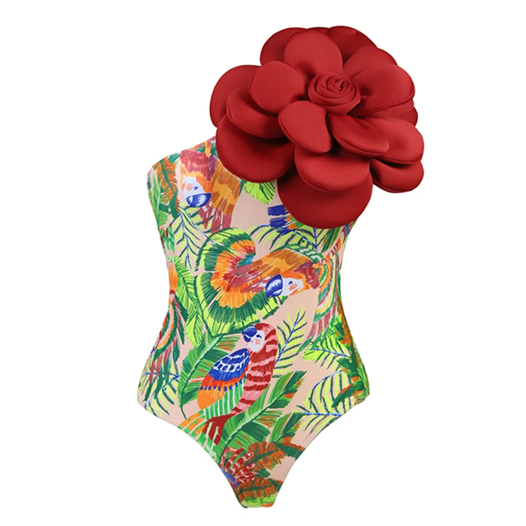 

Сексуальный женский купальник на одно плечо 2026: Цветочный бикини с 3D-цветами, пляжная одежда, бразильский бикини