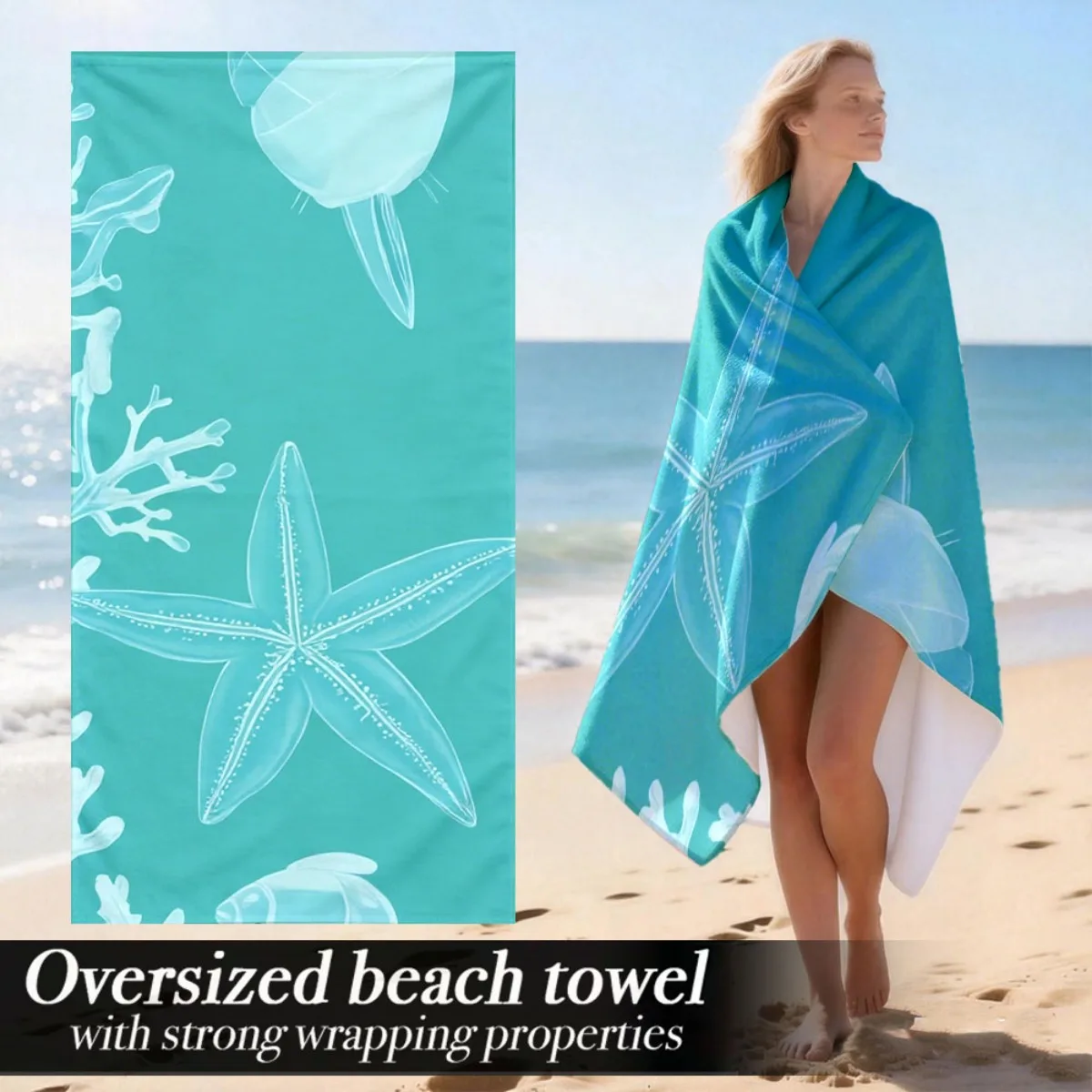 Oversized Ocean Themed Beach Towel Patterned Sunscreen And Windproof Suitable For Swimming Pool Camping Travel Blanket