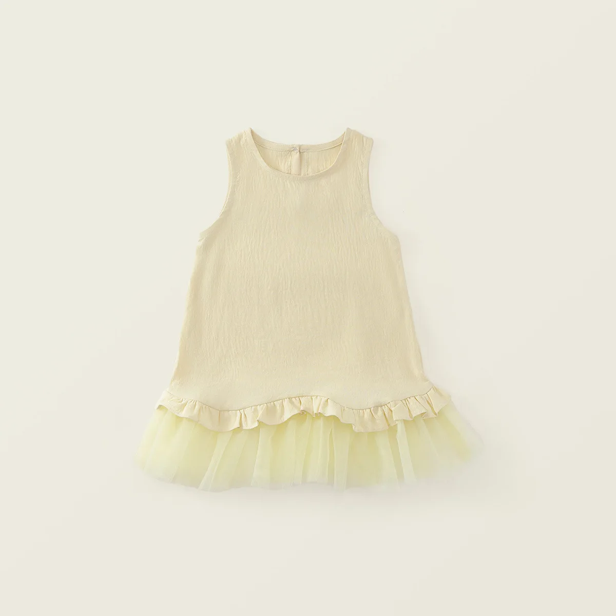 2026 summer new girls' yellow sleeveless vest dress, children's Korean version mesh patchwork dress