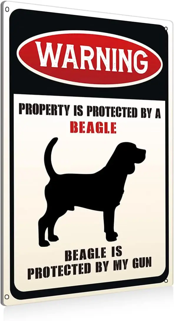 Funny Dog Warning Metal Tin Signs Wall Art Decor Property is Protected By a Beagle My Gun Sign for Home Gifts to Indoor and Outd