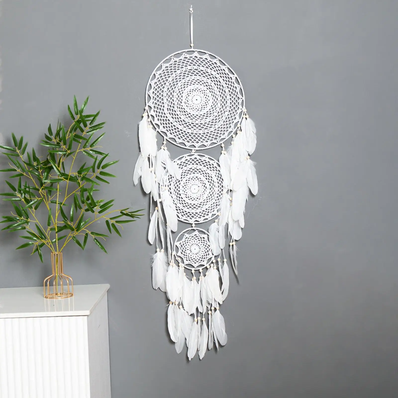 Handwoven Feather Wall Hanging Bohemian Decor for Bedroom Aesthetic Room Decoration Witchy Home Art