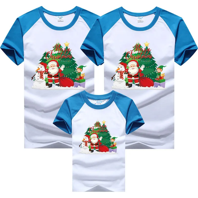 Cute Christmas Family Matching T-shirts Mom and Daughter Clothes Father and Kids Tees Cotton