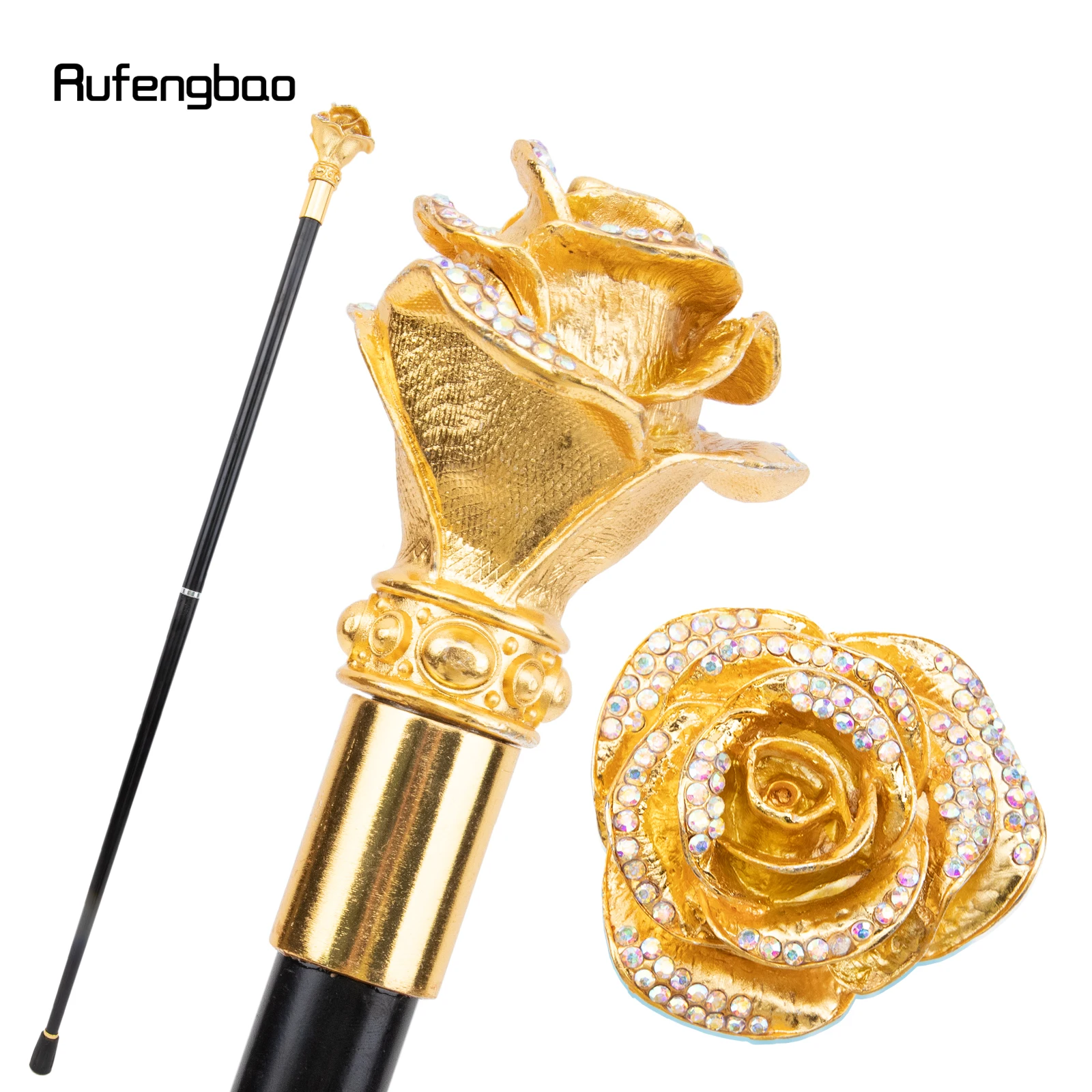 Golden Rose Flower Steampunk Walking Cane Fashion Decorative Walking Stick Gentleman Luxury Crosier Knob Walking Stick 95cm