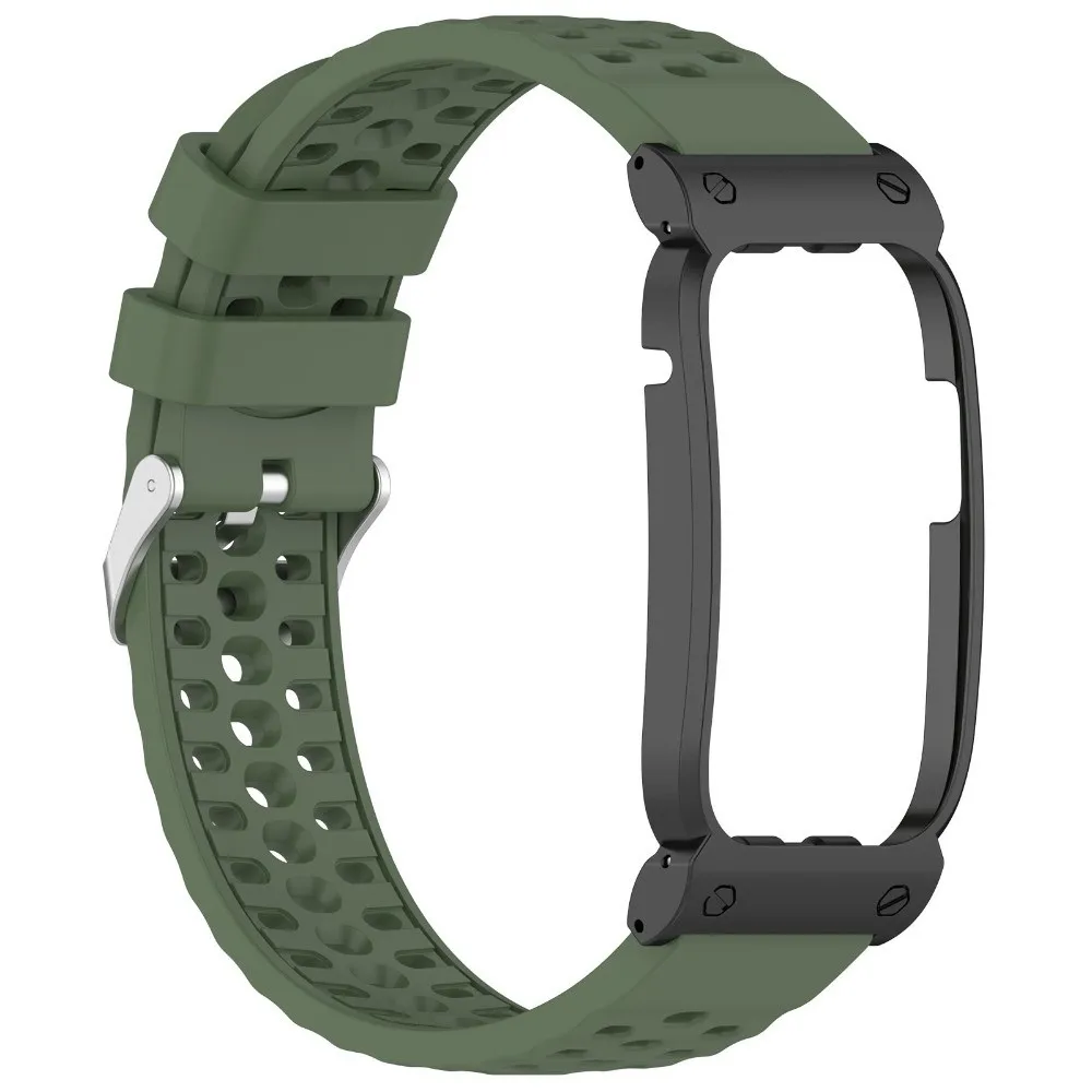 Breathable Silicone Strap Replacement with Metal Frame Wristband Adjustable Watch Band for Garmin CIRQA Smart Band Accessories