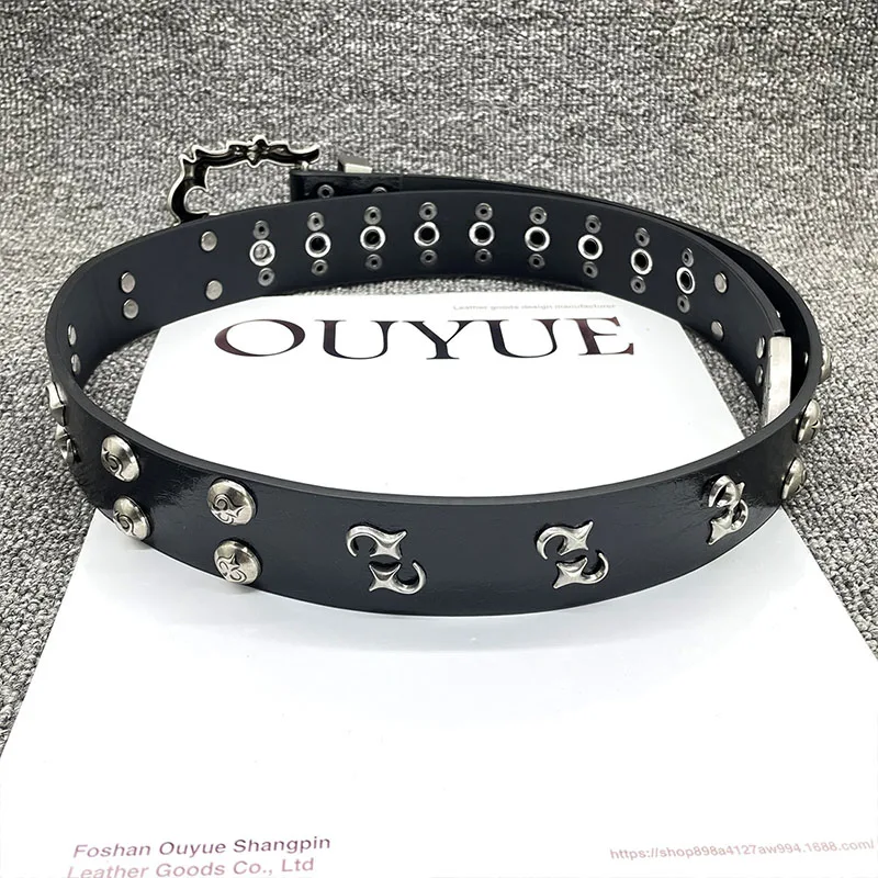 Vintage Handmade Imitation Cowhide Leather Belts Design Sense Street Rock Punk Y2K Men Women PU Belt Jeans Decoration Girdles
