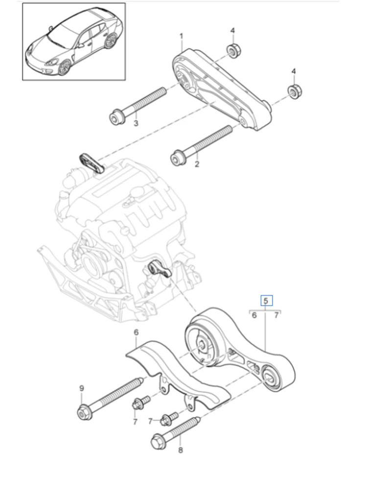 OE 97037504140   Rechter rubberen motormontagebeugel, hoogwaardige auto-onderdelen voor Porsche Panamera 4.8