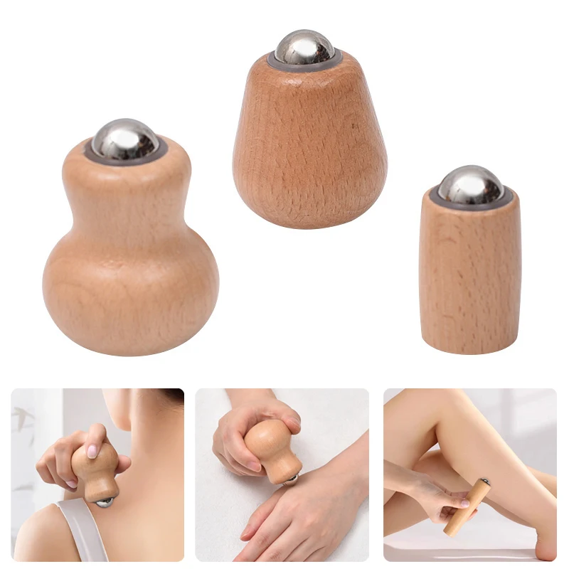 Wooden Facial Massage Roller Iron Ball Massage Tools Mini Hand-Held Facial Massager Skin Care Tools Easy To Clean And Use