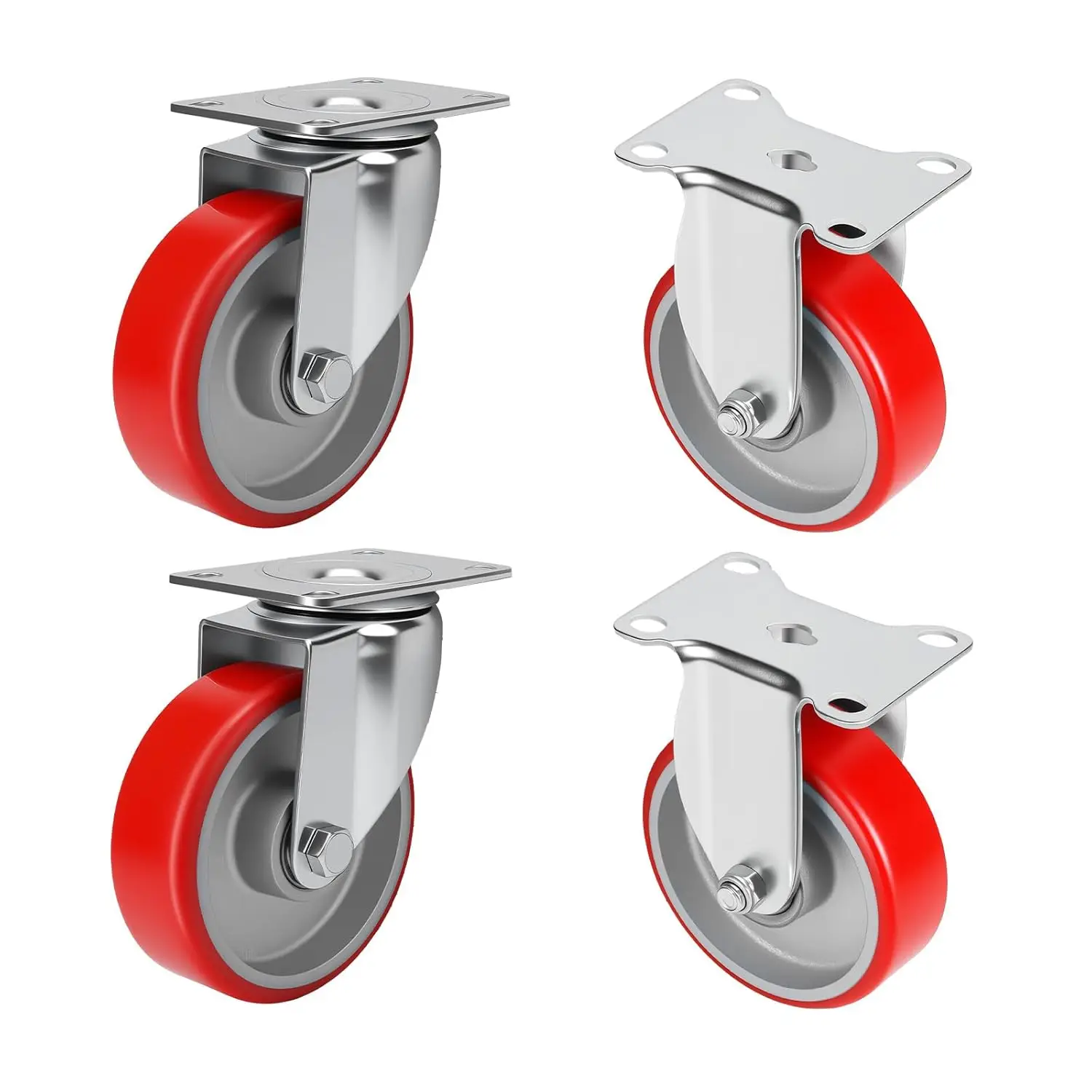 4 Inch Heavy Duty Caster Wheels Set, 2000 Lbs Load Capacity, Polyurethane Steel for Trolleys and Workbenches