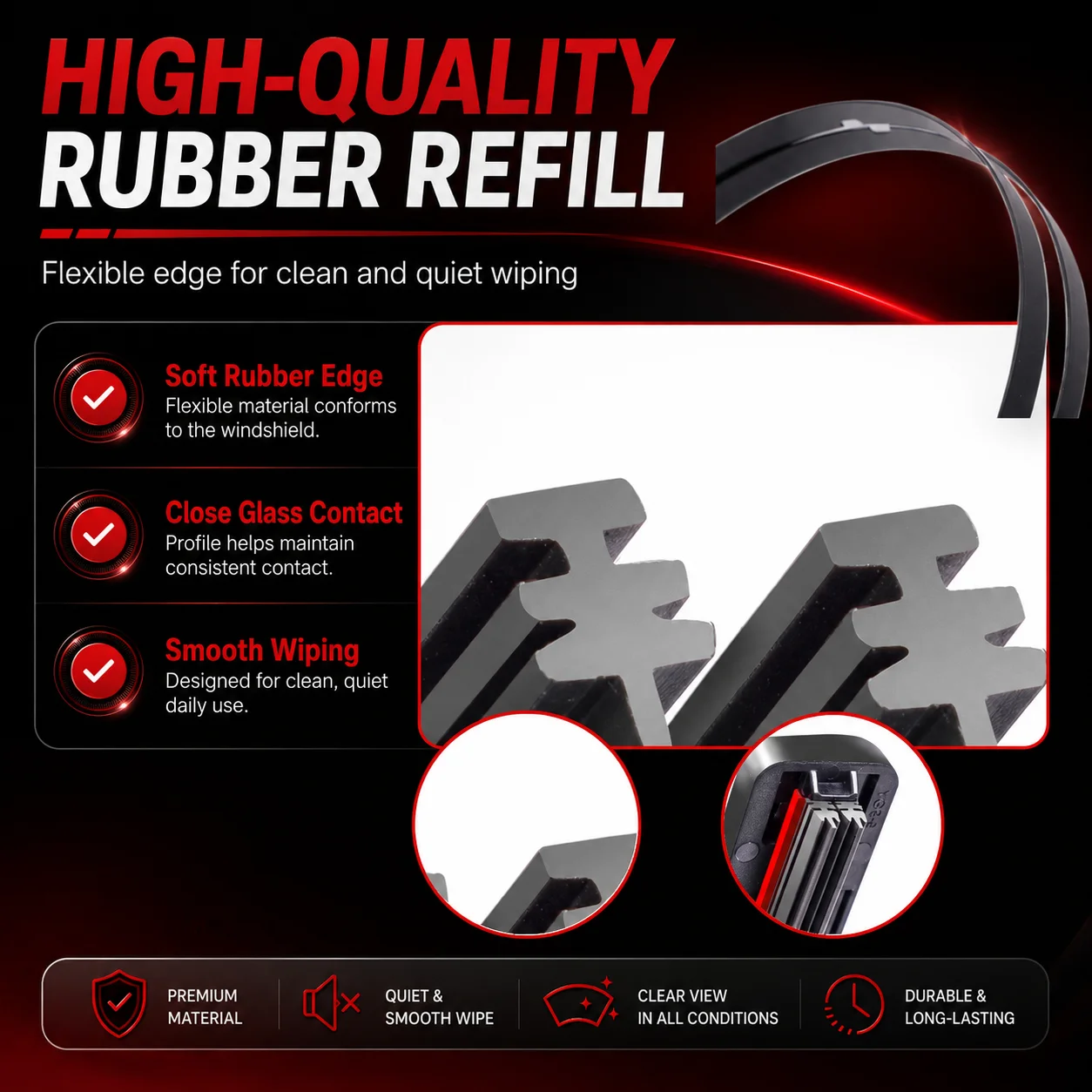 2Pcs 6-Layer Rubber Strip Windshield Wiper Blade Durable Quiet For Toyota Auris E150 E180 E210 2007-2024 Auto Parts view 3