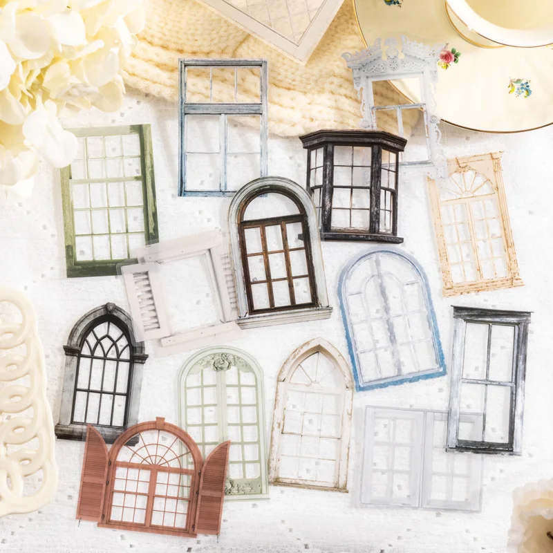 10pcs/pack Retro windows Stickers PET Materials Collage Junk Journal DIY Scrapbooking Supplies Aesthetics Decor Sticker