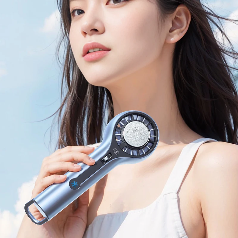 Portable Handheld Fan 3000mAh Fan fan Ice compress cooling USB Rechargeable Electric Fan Travel,Outdoor Fan With Digital Displa image 4