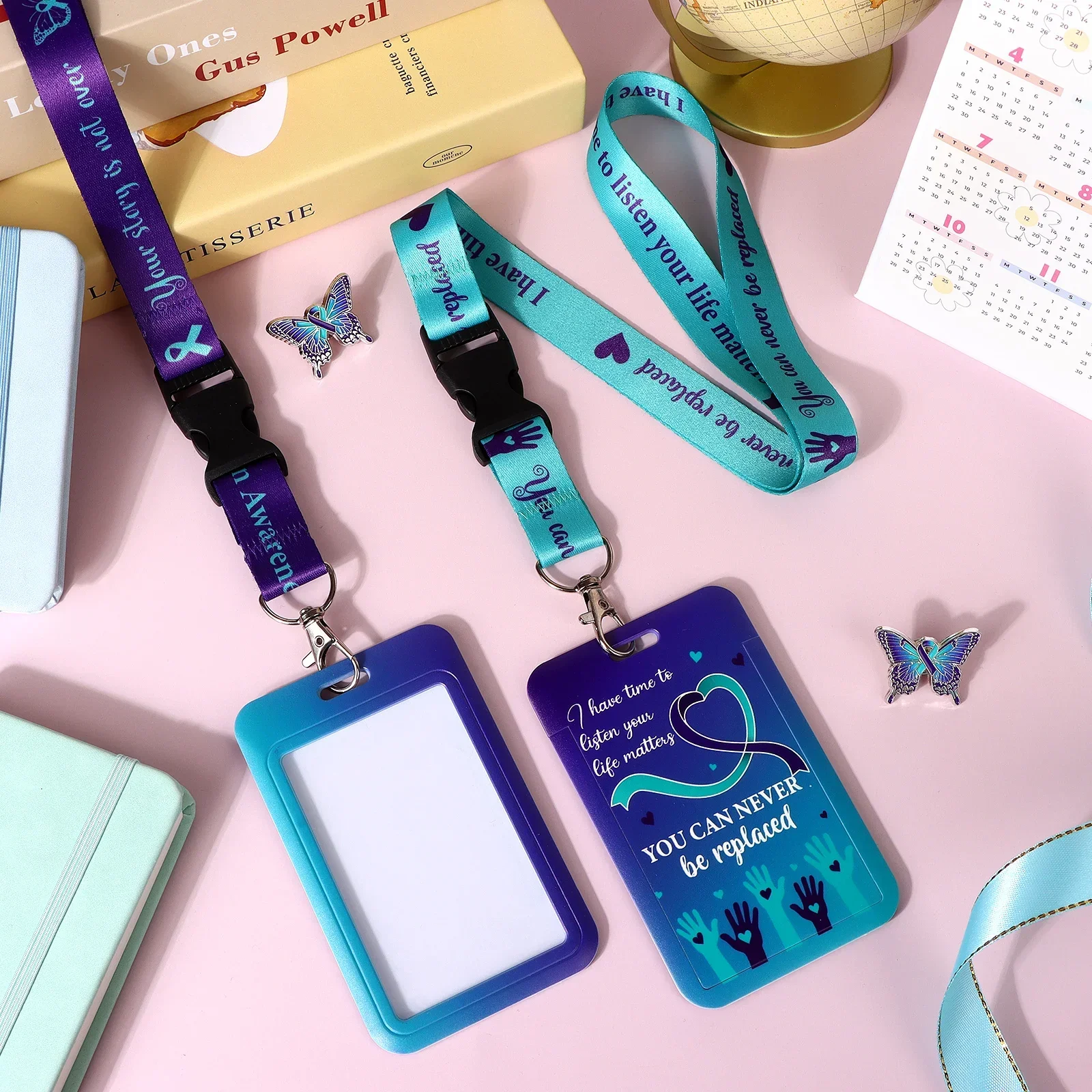 Suicide Prevention Awareness Lanyard ID Clip Purple Keychain Lanyard Accessory For Keys And ID Cards For Women Girls Teachers