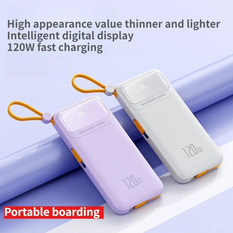 120W Ultra Fast Power Bank with Built-in Cable Lightweight Mini 10000mAh Mobile Power Bank