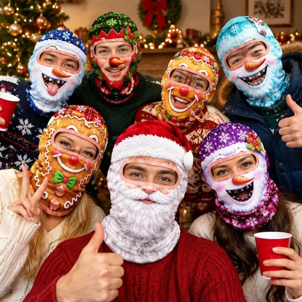 Prank 3D Printed Funny Face Balaclava Santa Claus Thermal Full Face Hood Warm Windproof Face Cover Christmas Party