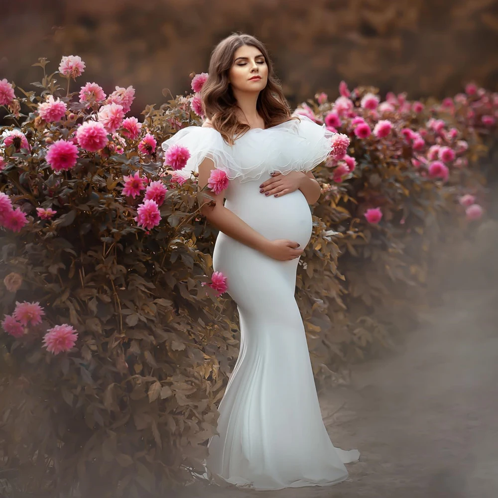 Maternity Photography Props Baby Shower Long Dresses Pregnancy Photo Shoot Dress Comfortable Stretch Cloth Pregnant Women Dress