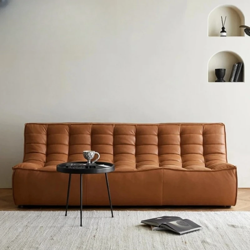 

Retro leather sofa, living room home single person without armrests
