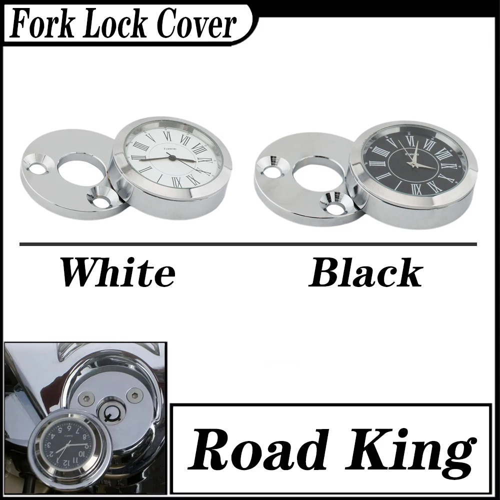

FOR Harley Road King FLHR Fork Lock Cover Clock Waterproof Billet Aluminum CNC Black Chrome O-Ring Sealed Luminous 1994-2024