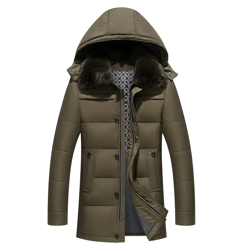 Chaqueta de invierno de Canadá para hombre, chaqueta de plumón de ganso cálida de largo medio, Parkas con Cuello de piel, abrigo impermeable para