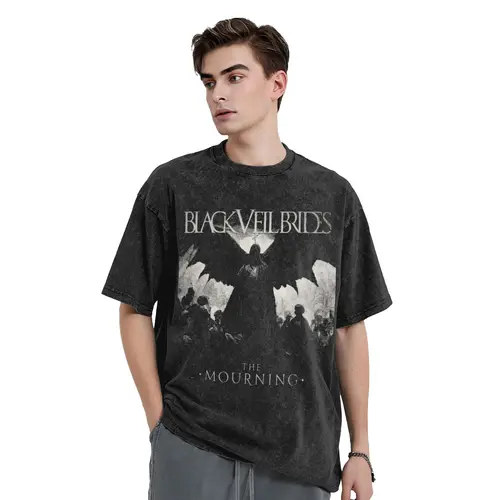 Imagen 2 del producto VEILOS NEGRO BRIDES BAND rock metal band camisetas Hip Hop algodón lavado Harajuku camiseta Retro para hombres mujeres ropa de calle camisetas