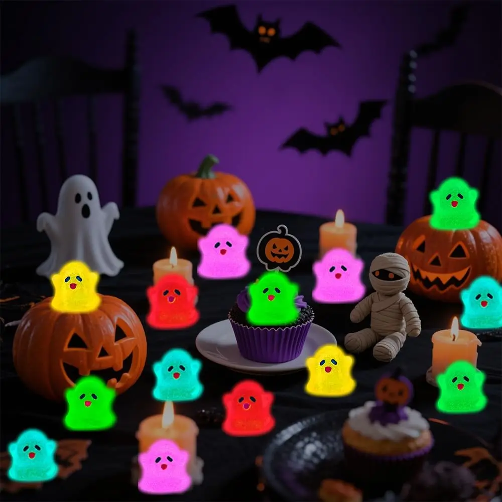 40 Stück leuchtende Mini-Geisterfiguren für Halloween, mehrfarbige leuchtende Geister, die im Dunkeln leuchten, Miniatur-Geisterstatue aus Kunstharz für Partys – Detail 4
