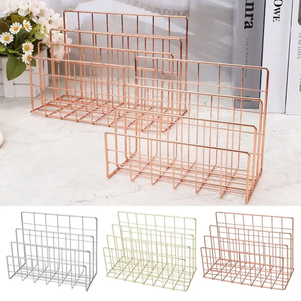 

Multicolor Iron Bookshelf Multi-porpose 3 Compartments Magazine Organiser Shelf Hollow Installation Free Book Rack